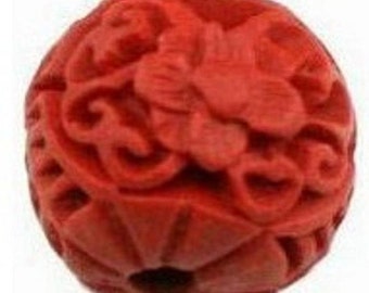 10-REAL Cinnabar Hand Carved Beads-10mm-FREE earring hooks(5B15)
