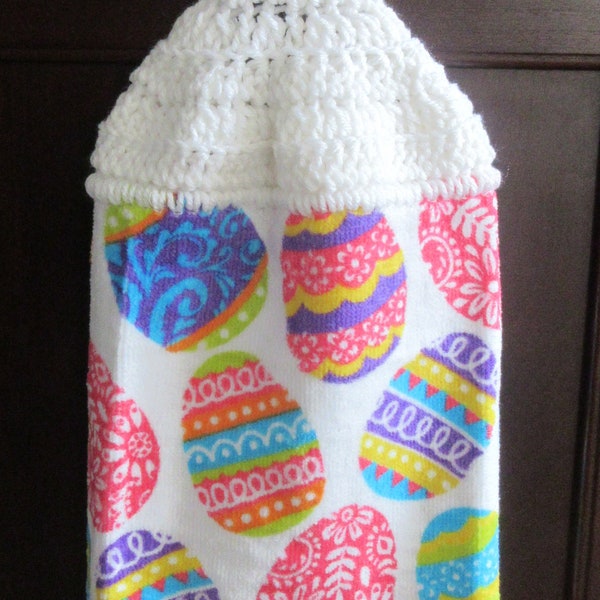 Easter, Easter Egg Hanging Kitchen Towel, Crocheted Kitchen Towel, Kitchen Towel