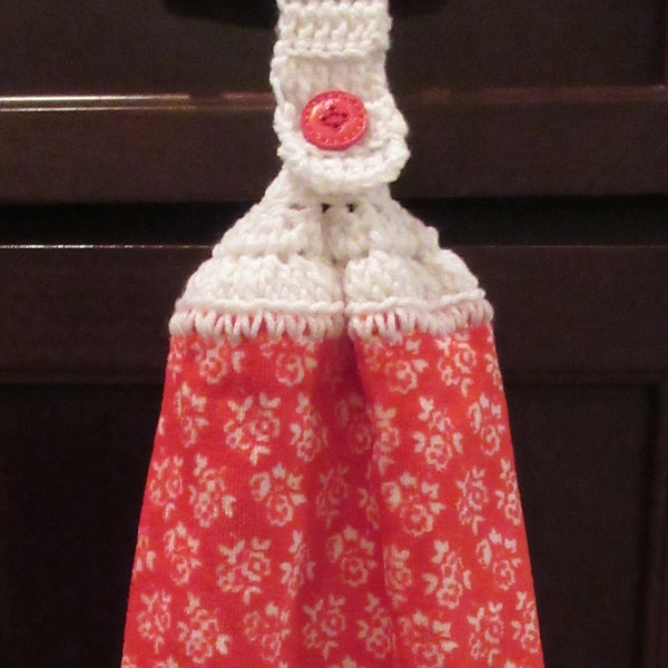 Red White Crocheted Hanging Kitchen Towel, Hanging Dish Towel, Crocheted Hanging Kitchen Towel