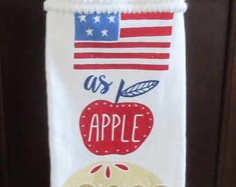 Crocheted Towel, Hanging Kitchen Towel, American has apple pie