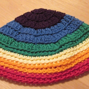 Rainbow Kippa, Kippot, Extra Large Crocheted Kippa, Cotton Kippah, Jewish Head Covering image 2