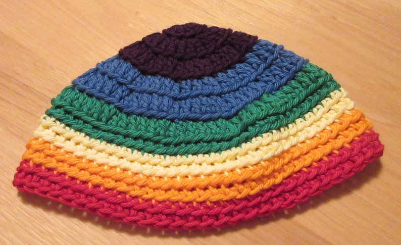 Rainbow Kippa, Kippot, Extra Large Crocheted Kippa, Cotton Kippah, Jewish Head Covering image 2