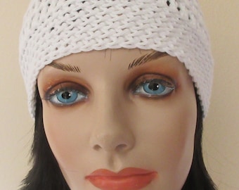 White Cotton Beanie, Crocheted Hat, Gender Neutral Beanie