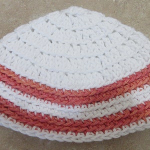 Extra Large Crocheted Cotton Kippah: White & Orange