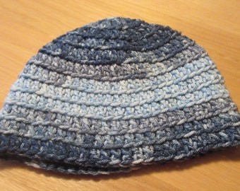 Blue Baby Hat, Crocheted Boys Blue Beanie