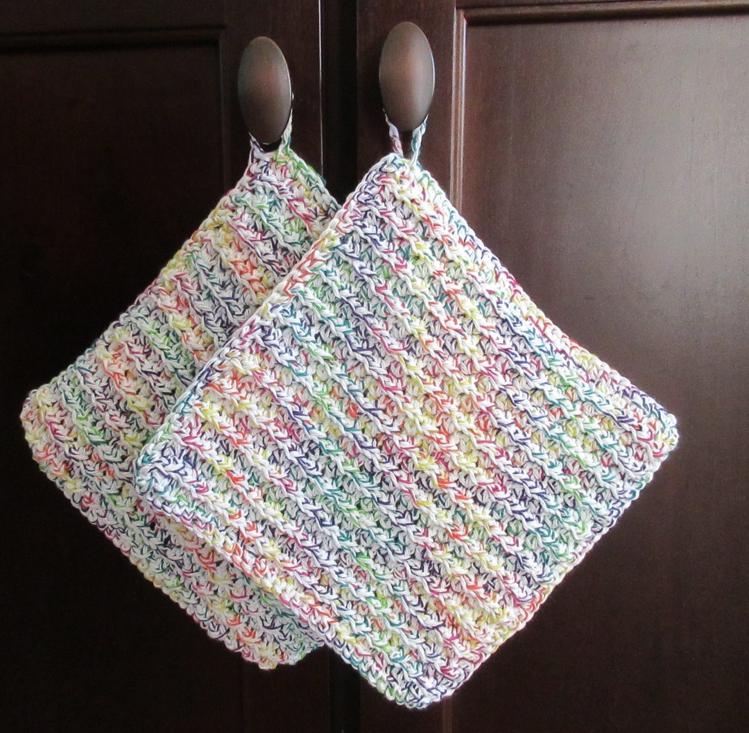 Potholders, Crocheted Potholders, Extra Thick Potholders, Multi Colored