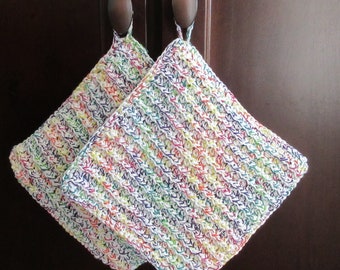 Potholders, Crocheted Potholders, Extra Thick Potholders, Multi Colored Potholders