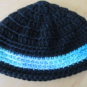 Extra Large Crochet Cotton Kippah: Black & Aqua Ombre