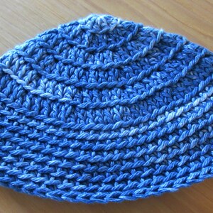 Extra Large Denim Blue Crochet Kippah: Cotton Jewish Head Covering