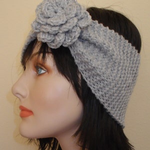 Silver Headband with Specks of Glitter Wide Flower Headband Women&#39;s Knitted Headband Ear Warmer Cold Weather Accessory