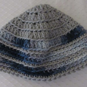 Extra Large Crocheted Cotton Kippah: Light Grey Denim Mix