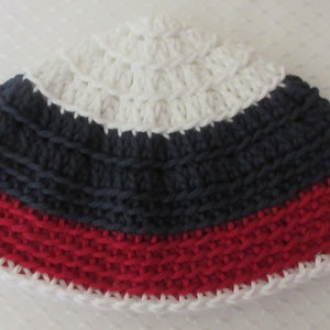 Extra Large Crocheted Kippah: Red, White & Blue Cotton Yarmulke