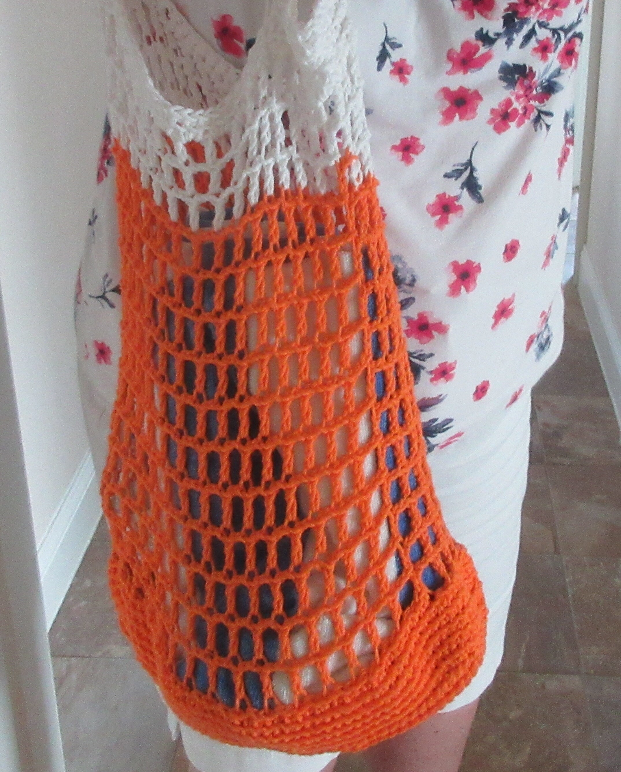 Mesh Crochet Beach Tote, Orange & White Cotton Market Bag - Etsy