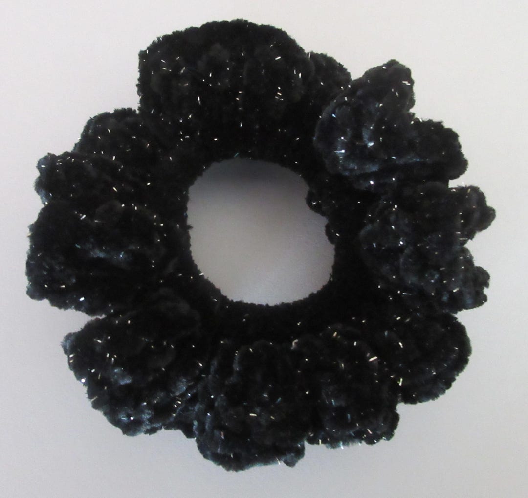 Black Sparkle Crocheted Velvet Scrunchie Black Sparkle Ponytail Holder ...