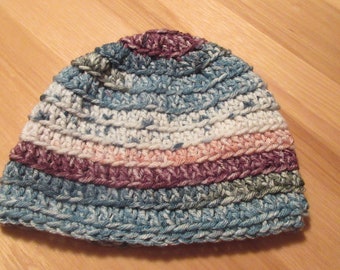 Girls Baby Hat, Crocheted Girls Beanie, Multi Colored Baby Hat