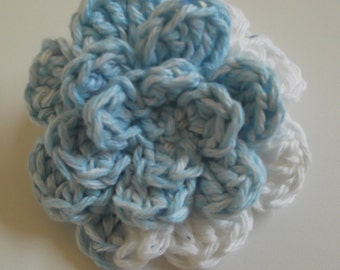 Blue White Ponytail Holder, Hair Ties, Crocheted Flower Ponytail Holder, Summer Accessory, Pigtail Ties