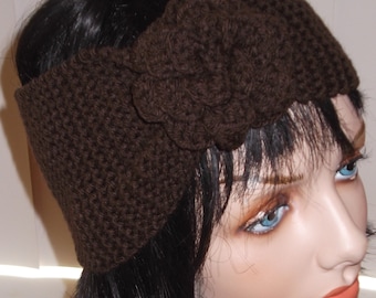 Brown Headband Wide Flower Headband Women's Ear Warmer Cold Weather Accessory Hockey Mom Fashionable Headband