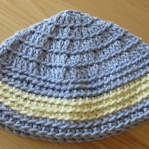 Crocheted Cotton Kippah: Periwinkle and Ivory Yamaka Cap