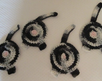 Cat Butt Coasters, Dog Butt Coasters, Crocheted Coasters, Black, Gray and White Cat Bum Coasters, Cat Mom, Cat Dad, Funny Coasters