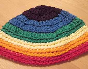 Rainbow Kippa, Kippot, Extra Large Crocheted Kippa, Cotton Kippah, Jewish Head Covering