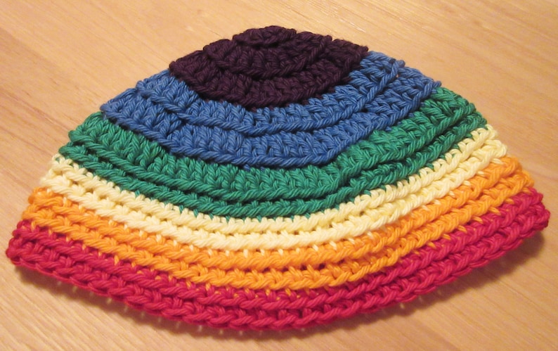 Rainbow Kippa, Kippot, Extra Large Crocheted Kippa, Cotton Kippah, Jewish Head Covering image 1