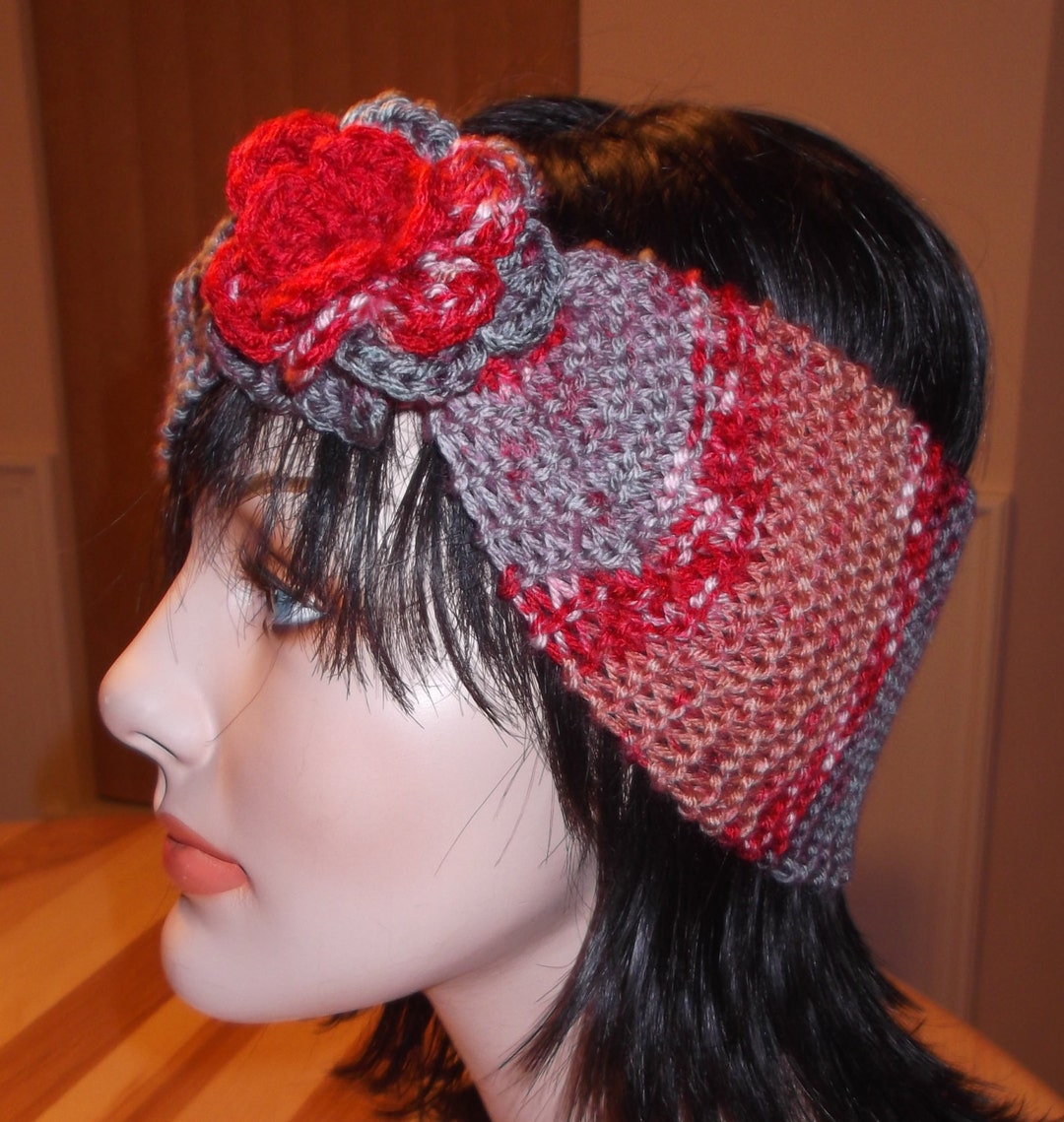 Red Headband Grey Headband Womens Headband Ear Warmer Wide Flower ...
