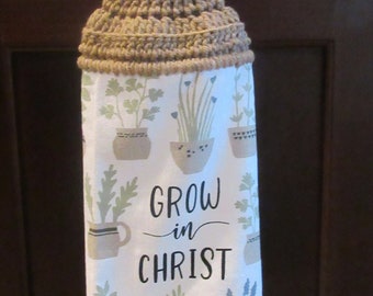 Crocheted Towel, Hanging Kitchen Towel, Grow in Christ