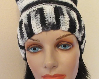 Black White and  Grey Cat Ears Hat, Pussycat Hat, Cat Hat, Cat Ears Beanie, Cat Beanie, Black White and Grey Cat Hat