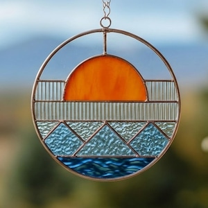 Mountain Landscape Stained Glass Pattern: Modern DIY Suncatcher (PDF-PNG Download A4 Sized)