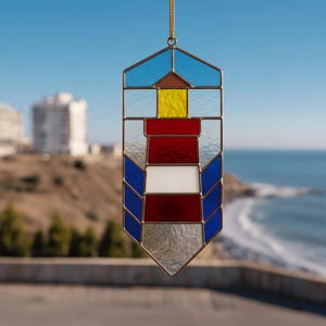 Lighthouse Stained Glass Pattern, Maritime Coastal Beacon Suncatcher Template, PDF SVG, Easy Cuts