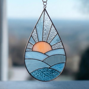 Glasmalerei Muster PDF - Tropfenförmige Landschafts Suncatcher Vorlage PNG JPEG - Starter Level