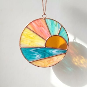 Minimalist Sunset Stained Glass Pattern, Simple Sky Suncatcher Template for Beginners, PDF SVG PNG