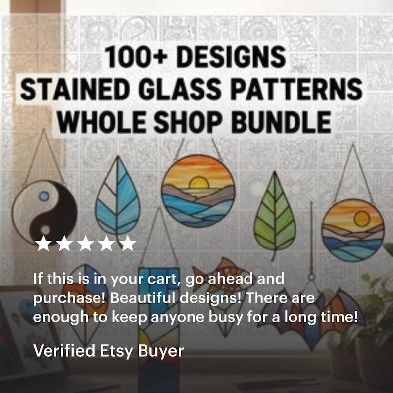 “Instant download stained glass patterns bundle for creative home crafts and gifts”