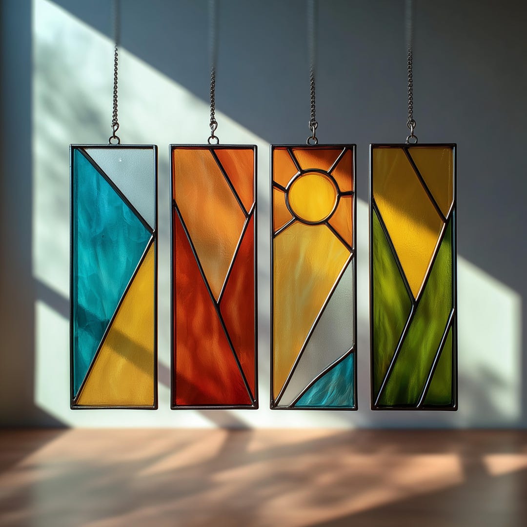 4 Seasons Stained Glass Pattern Set: Abstract Suncatcher Templates PDF ...