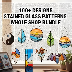 “DIY suncatcher templates in digital format, vibrant stained glass design collection”