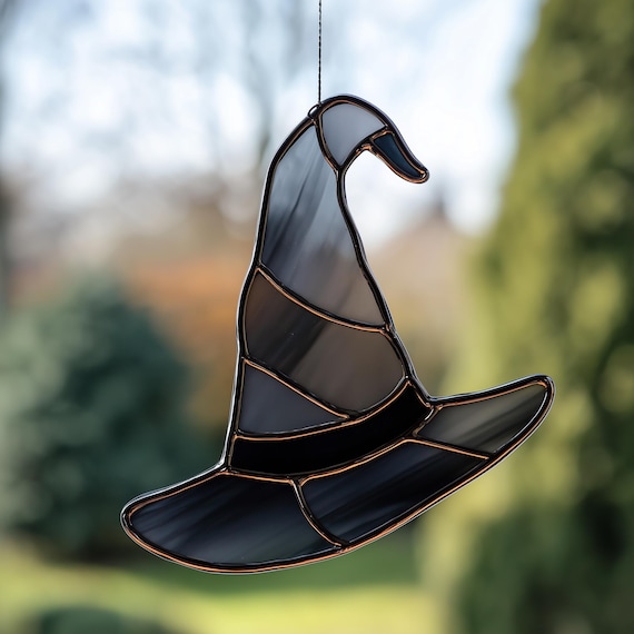 Witch's Hat Stained Glass Pattern, Halloween Glass DIY Template (PDF&PNG)
