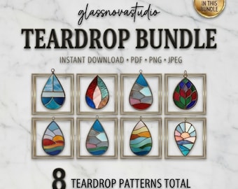 Mini Drop Bundle - Stained Glass Patterns - 8 Teardrop Templates - Scrap Glass Friendly PDF PNG