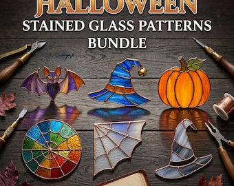 Halloween Stained Glass Patterns Bundle - 6 Spooky Designs PDF PNG JPEG -  Suncatcher Templates