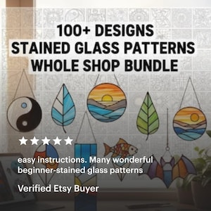“Decorative stained glass patterns collection, ideal for windows, lamps, and art projects”