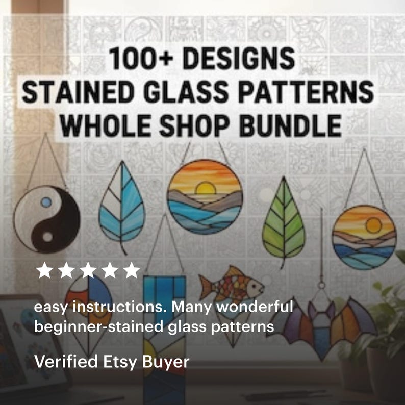 “Decorative stained glass patterns collection, ideal for windows, lamps, and art projects”