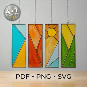 Patrones de vidrieras de las 4 estaciones: plantillas abstractas fáciles para atrapasoles - PDF geométrico para principiantes, ideal para proyectos de scrapbooking.