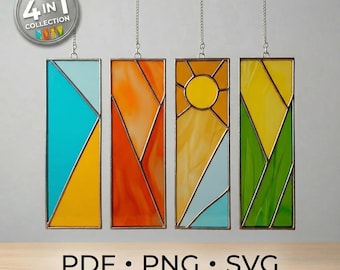 Padrões de vitrais das 4 estações: modelos fáceis e abstratos para apanhadores de sol - PDF geométrico ideal para iniciantes e projetos com materiais reciclados
