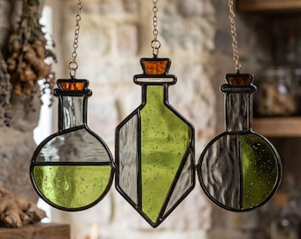 Potion Bottles Stained Glass Pattern Set , Suncatcher Templates