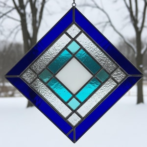 Geometric Stained Glass Pattern PDF , Modern Diamond Suncatcher Design , Beginner VitrailTemplate PNG