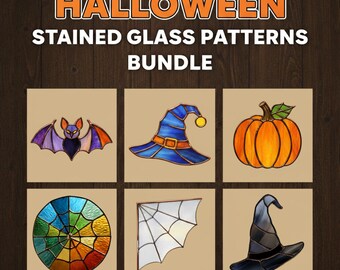 Halloween Stained Glass Pattern Bundle - 6 Spooky Designs PDF PNG JPEG -  Suncatcher Templates Download