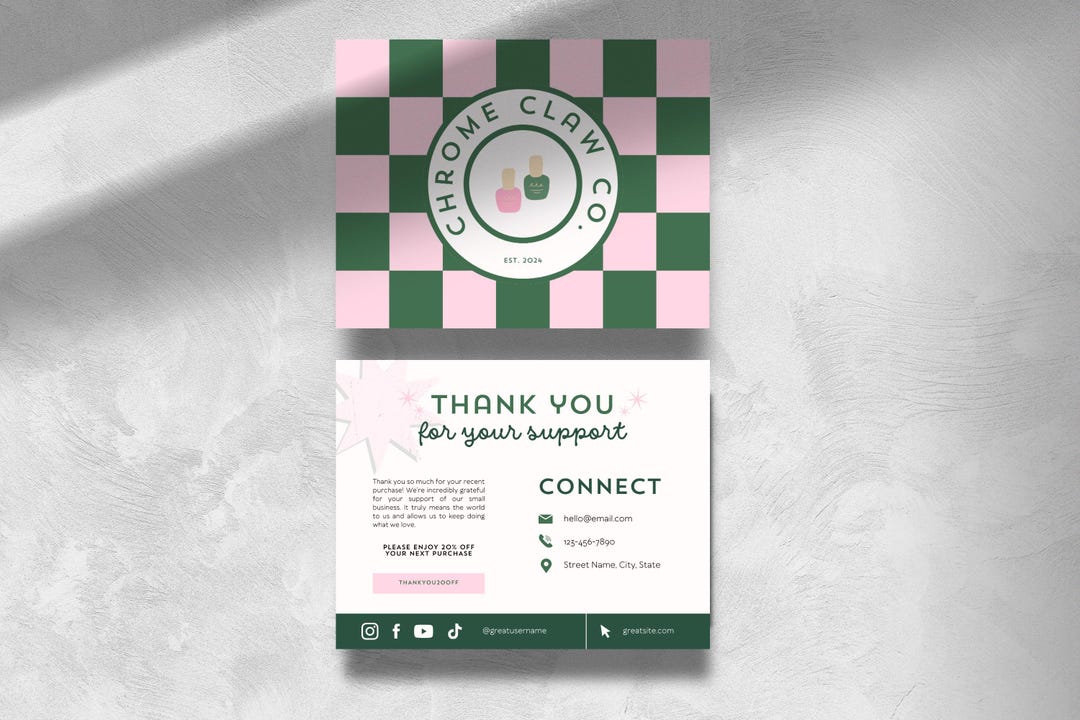 Editable CANVA Small Business Thank You Card Template, Retro Pink and ...