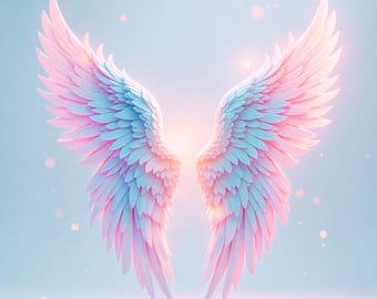 Lámina de alas de ángel en tonos pastel, arte mural de plumas etéreas (descarga digital)