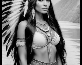 Indian Woman Portrait, Boho Feminine Art Print (Digital Download)