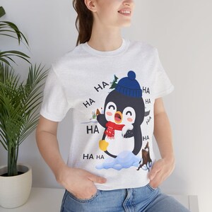 Penguin Laugh Tee, Funny Animal Lover Gift, Short Sleeve T-Shirt, Cute Laughing Penguin Design, Men Women Kids Tee, Penguin Shirt for