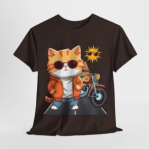 Cat Motorcycle Tee, Biker Cat Graphic Tee, Pet Lover T-Shirt, Animal Print Shirt, Funny Tee